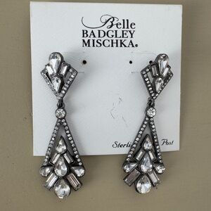 Badgley Mischka Art Deco Statement Drop Earrings With Clear Crystals